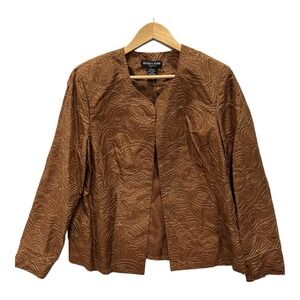 Russell Kemp Signature Silk Jacket Womens L Brown Embroidered Collar Lined NWT